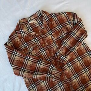Men's Casual Plaid Shirt - Brown and Cream